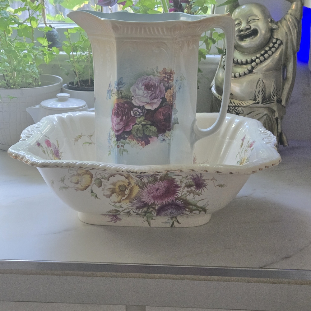 Unique Vintage Floral Pitcher and Basin Set